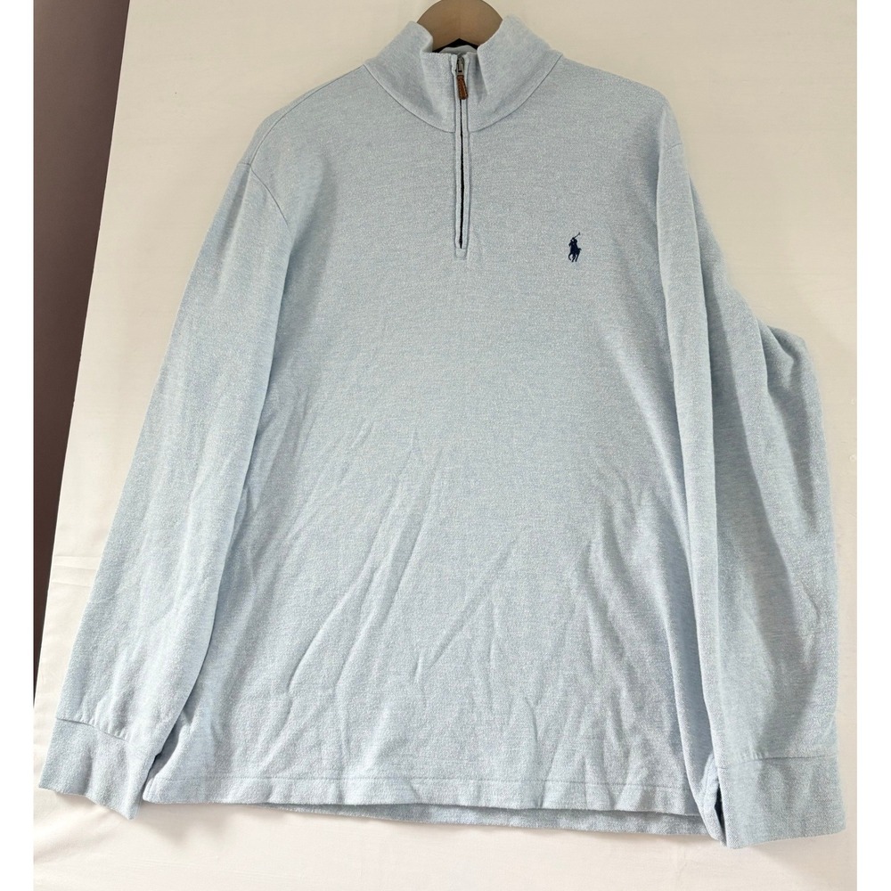 Polo Ralph Lauren Mens XL Light Blue Quarter Zip Pullover Cotton Blend Sweater